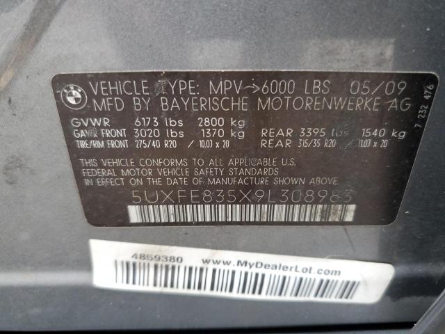 5UXFE835X9L308983 - 2009 BMW X5 XDRIVE4 رمادي صورة 10