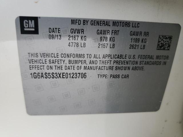 1G6AS5S3XE0123706 - 2014 CADILLAC CTS PERFOR Beyaz fotoğraf 10