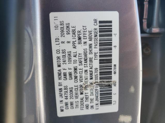 JH4CU2F60CC005709 - 2012 ACURA TSX TECH SILVER photo 10