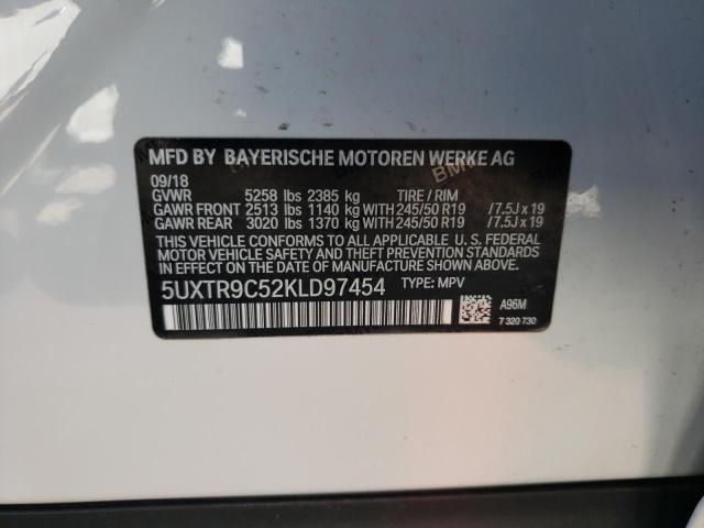 5UXTR9C52KLD97454 - 2019 BMW X3 XDRIVE3 WHITE photo 10