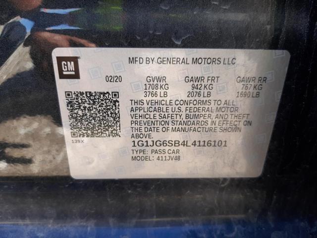 1G1JG6SB4L4116101 - 2020 CHEVROLET SONIC GRAY photo 10