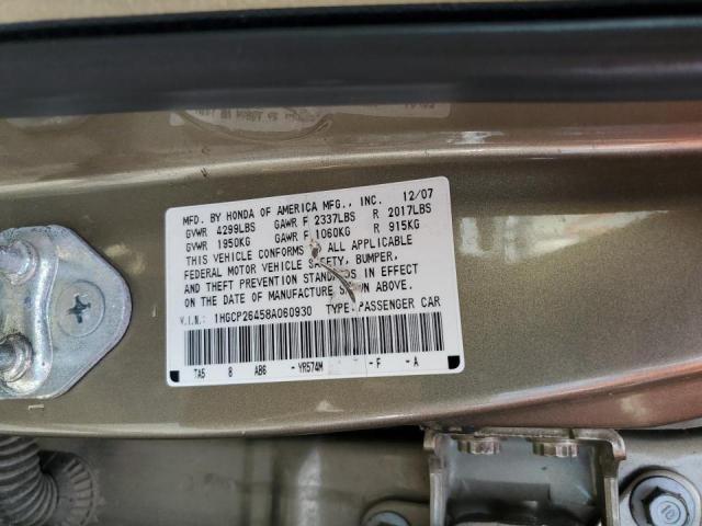 1HGCP26458A060930 - 2008 HONDA ACCORD LXP GOLD photo 10