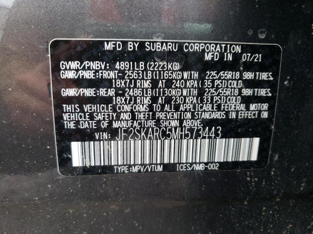 JF2SKARC5MH573443 - 2021 SUBARU FORESTER S GRAY photo 10