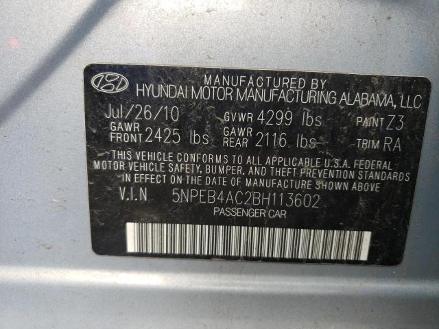 5NPEB4AC2BH113602 - 2011 HYUNDAI SONATA GLS BLUE photo 10