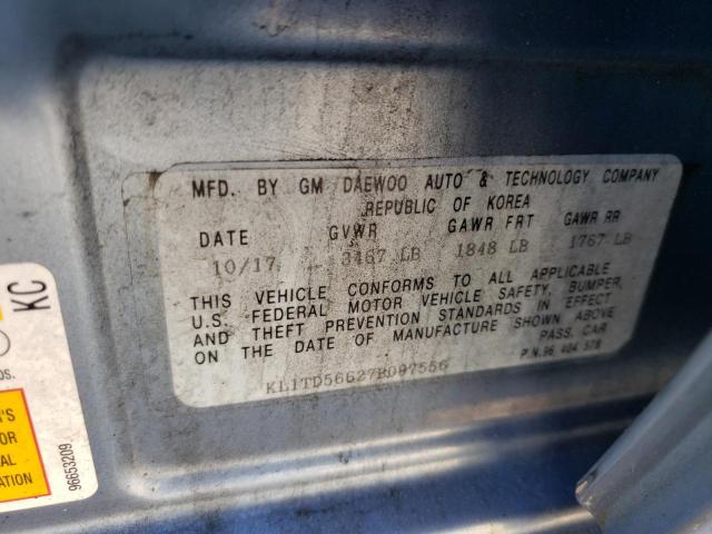 KL1TD56627B097556 - 2007 CHEVROLET AVEO BASE BLUE photo 10