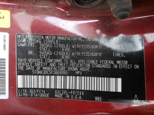 5TDKK3DC5FS669993 - 2015 TOYOTA SIENNA LE RED photo 10