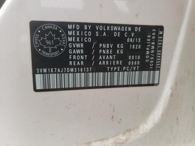 3VW1K7AJ7DM316137 - 2013 VOLKSWAGEN JETTA BASE WHITE photo 10