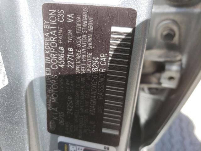 KNAGN4ADXG5098294 - 2016 KIA OPTIMA HYB SILVER photo 10