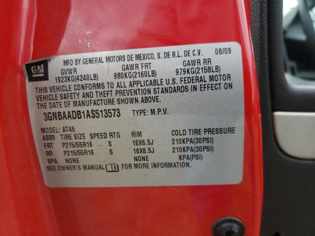 3GNBAADB1AS513573 - 2010 CHEVROLET HHR LS RED photo 10