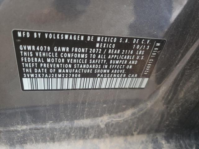 3VW2K7AJ2EM227906 - 2014 VOLKSWAGEN JETTA BASE GRAY photo 10