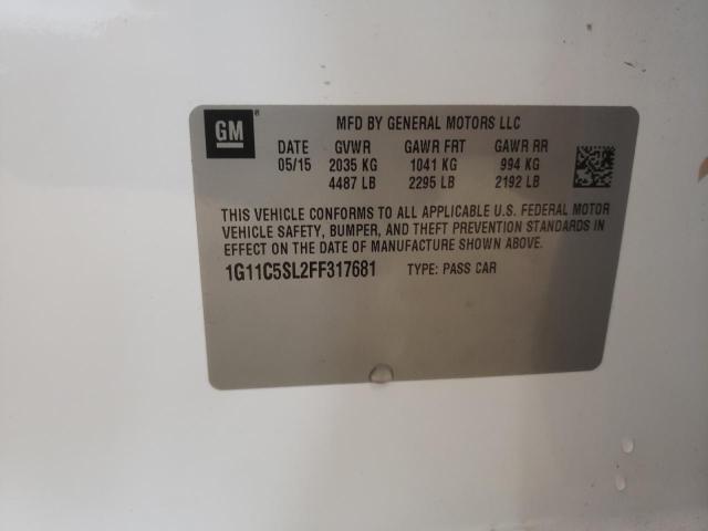 1G11C5SL2FF317681 - 2015 CHEVROLET MALIBU 1LT 白色 照片 10