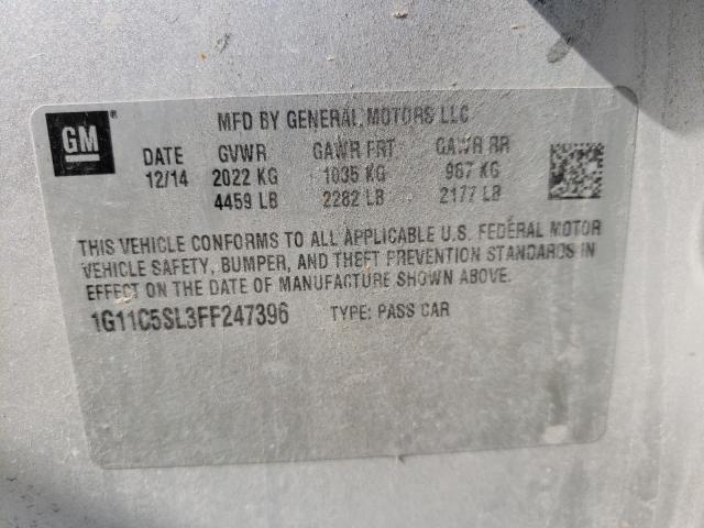 1G11C5SL3FF247396 - 2015 CHEVROLET MALIBU 1LT 银色 照片 10