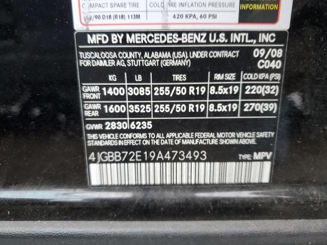 4JGBB72E19A473493 - 2009 MERCEDES-BENZ ML 550 BLACK photo 10