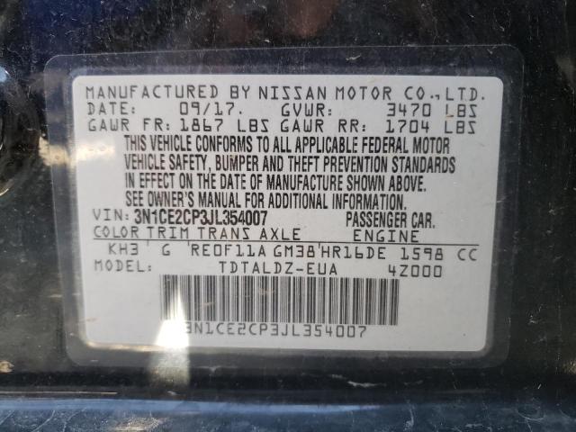 3N1CE2CP3JL354007 - 2018 NISSAN VERSA NOTE BLACK photo 10