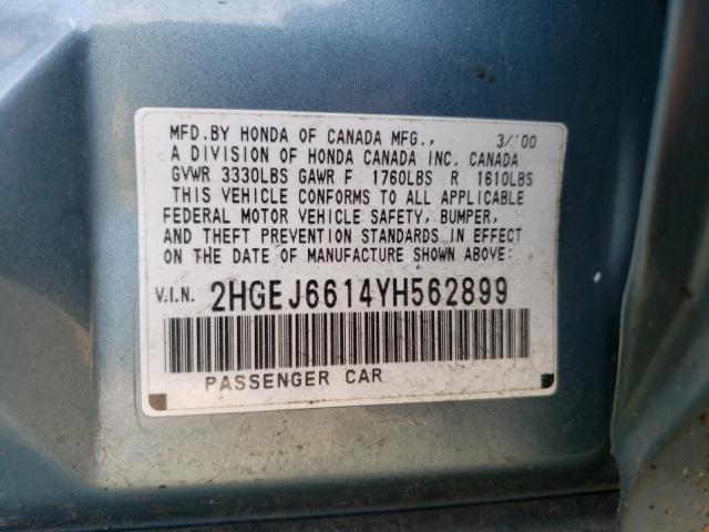 2HGEJ6614YH562899 - 2000 HONDA CIVIC BASE  photo 10