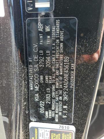 3KPF24AD6NE456189 - 2022 KIA FORTE FE BLACK photo 10