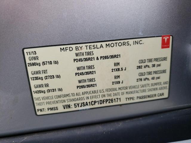 5YJSA1CP1DFP26171 - 2013 TESLA MODEL S Արծաթագույն լուսանկար 10