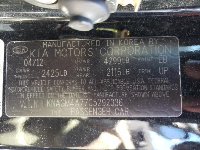 KNAGM4A77C5292336 - 2012 KIA OPTIMA LX BLACK photo 10