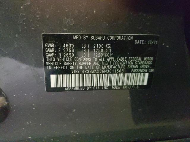 4S3BWAD66N3011568 - 2022 SUBARU LEGACY PRE GRAY photo 10