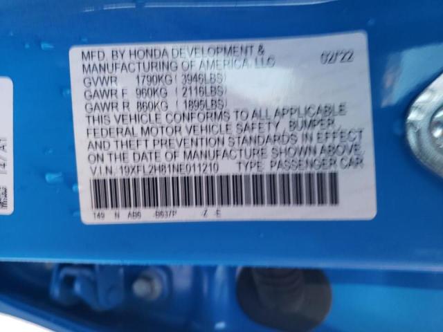 19XFL2H81NE011210 - 2022 HONDA CIVIC SPOR BLUE photo 10