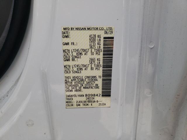 1N6BF0LYXKN809842 - 2019 NISSAN NV 2500 S WHITE photo 10