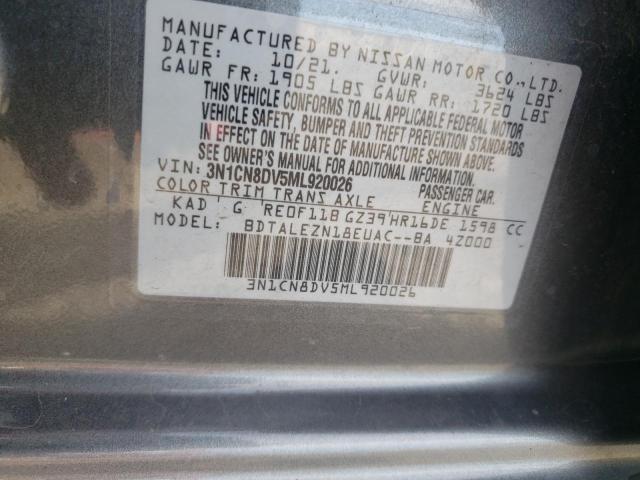 3N1CN8DV5ML920026 - 2021 NISSAN VERSA S GRAY photo 10