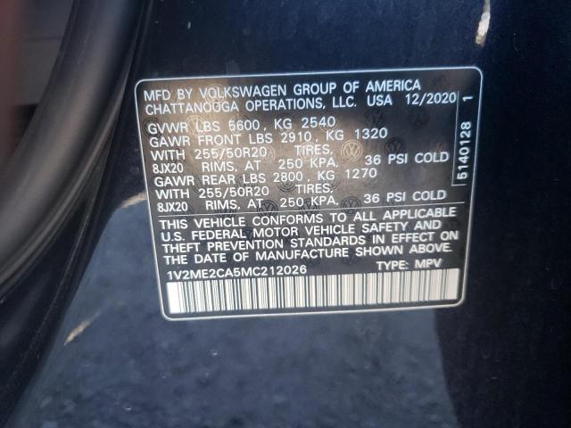 1V2ME2CA5MC212026 - 2021 VOLKSWAGEN ATLAS CROS შავი ფოტო 10