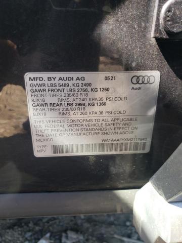 WA1AAAFYXM2111843 - 2021 AUDI Q5 GRAY photo 10