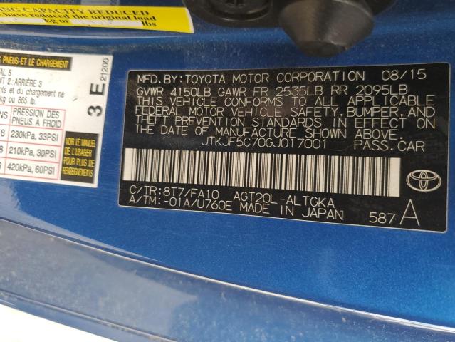 JTKJF5C70GJ017001 - 2016 TOYOTA SCION TC ნაცრისფერი ფოტო 10