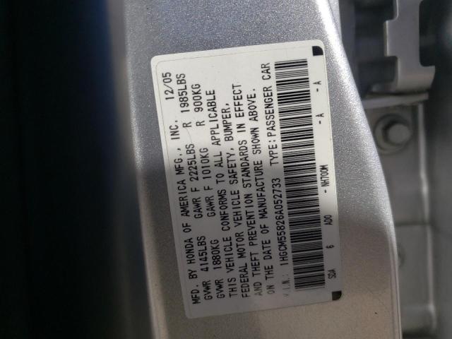 1HGCM55826A052733 - 2006 HONDA ACCORD EX SILVER photo 10