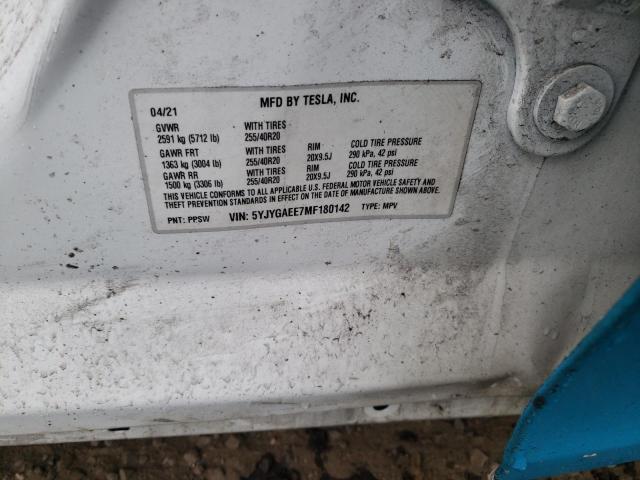 5YJYGAEE7MF180142 - 2021 TESLA MODEL Y أزرق صورة 10