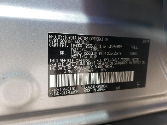 JTMA1RFV0KD026991 - 2019 TOYOTA RAV4 XLE P SILVER photo 10