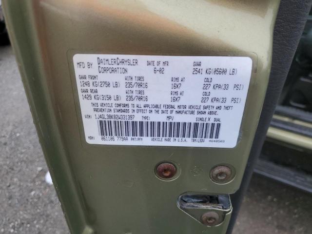 1J4GL38K82W331397 - 2002 JEEP LIBERTY RE GREEN photo 10