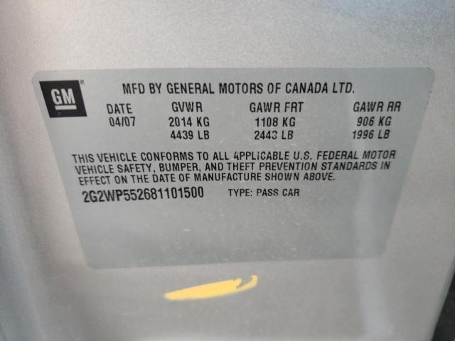 2G2WP552681101500 - 2008 PONTIAC GRAND PRIX ვერცხლისფერი ფოტო 10