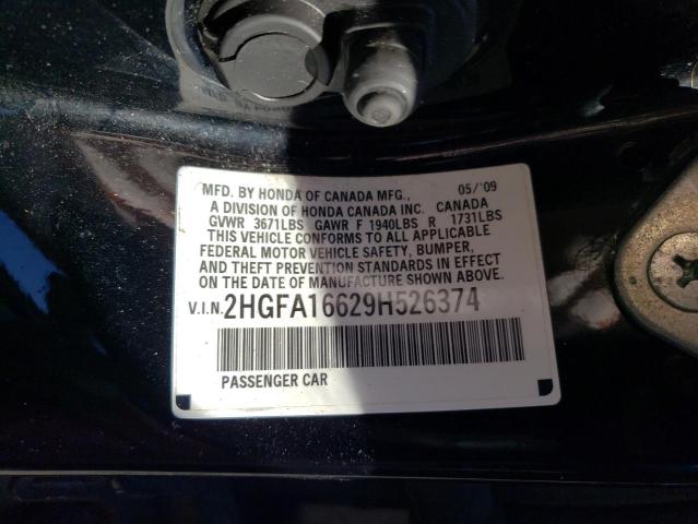 2HGFA16629H526374 - 2009 HONDA CIVIC LX-S Qara foto 10