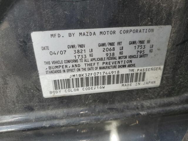 JM1BK32F071744918 - 2007 MAZDA 3 GRAY photo 10