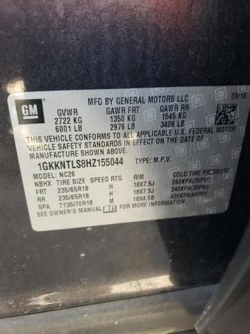 1GKKNTLS8HZ155044 - 2017 GMC ACADIA ALL CHARCOAL photo 10