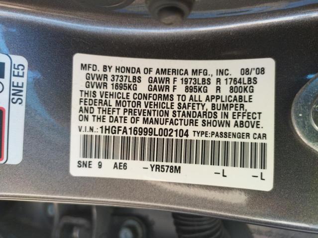 1HGFA16999L002104 - 2009 HONDA CIVIC EXL Boz foto 10