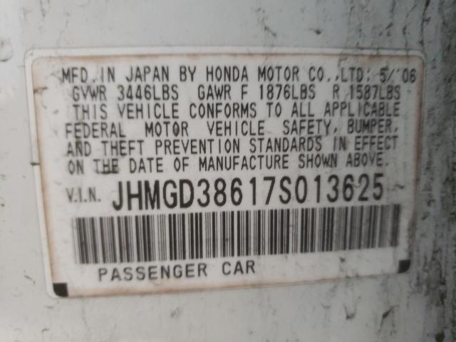 JHMGD38617S013625 - 2007 HONDA FIT S 白色 照片 10