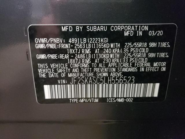 JF2SKASC5LH556523 - 2020 SUBARU FORESTER L GRAY photo 10