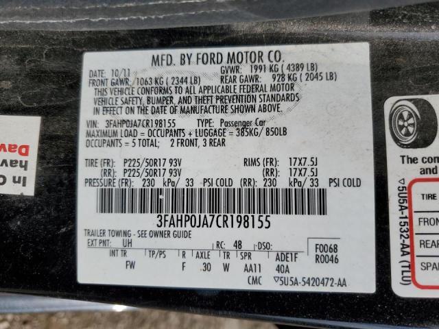 3FAHP0JA7CR198155 - 2012 FORD FUSION SEL  photo 10