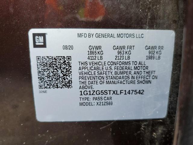 1G1ZG5STXLF147542 - 2020 CHEVROLET MALIBU RS 勃艮第红 照片 10