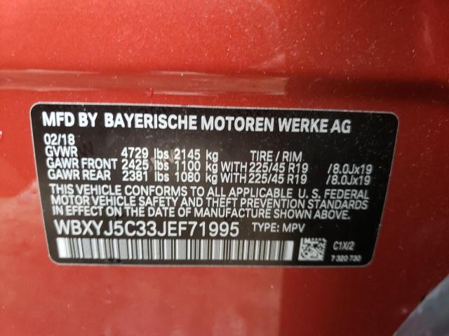 WBXYJ5C33JEF71995 - 2018 BMW X2 XDRIVE2 ORANGE photo 10