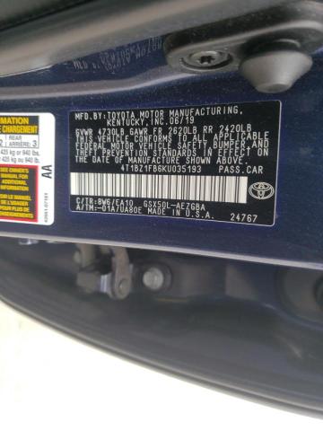 4T1BZ1FB6KU035193 - 2019 TOYOTA AVALON XLE BLUE photo 10