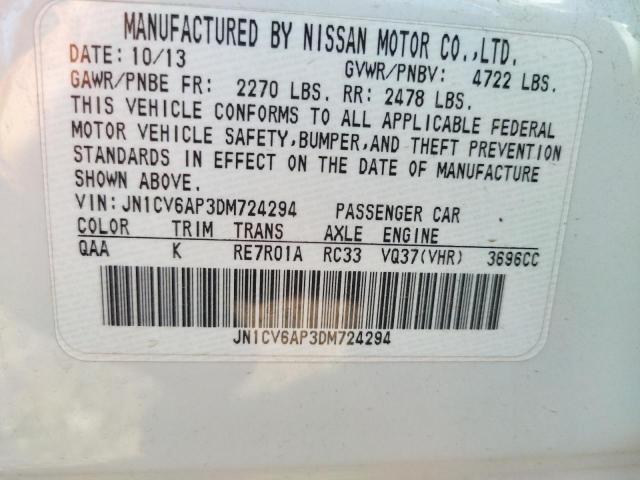 JN1CV6AP3DM724294 - 2013 INFINITI G37 BASE WHITE photo 10