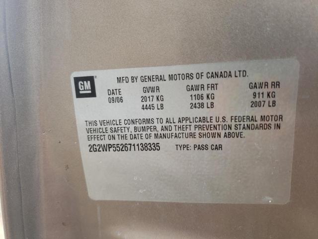 2G2WP552671138335 - 2007 PONTIAC GRAND PRIX Ոսկեգույն լուսանկար 10