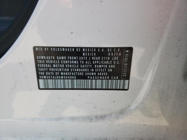 3VW2K7AJ6EM304888 - 2014 VOLKSWAGEN JETTA BASE 白色 照片 10