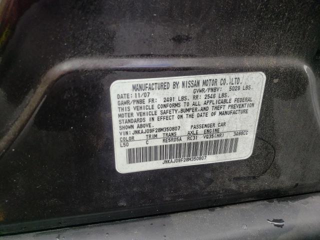 JNKAJ09F28M350807 - 2008 INFINITI EX35 BASE MAROON photo 10