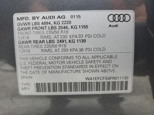 WA1EFCFS4FR011130 - 2015 AUDI Q3 PREMIUM GRAY photo 10