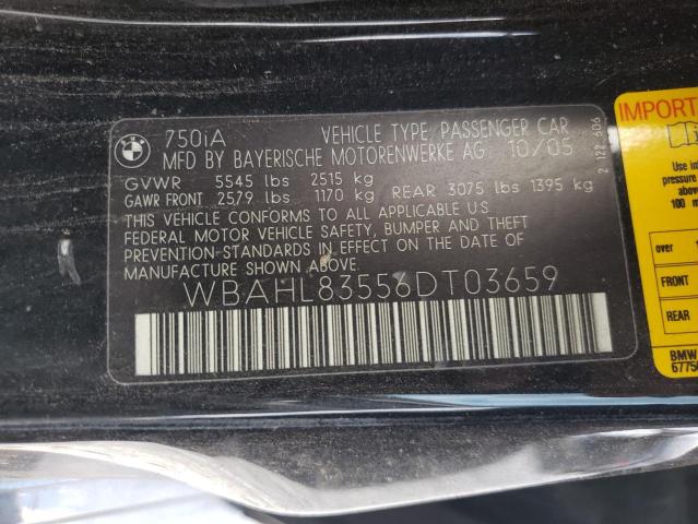 WBAHL83556DT03659 - 2006 BMW 750 I BLACK photo 10
